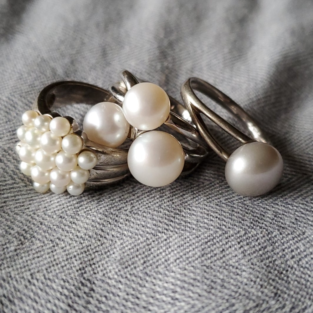 💙❤🧡 Lot of 3 sterling and pearl rings